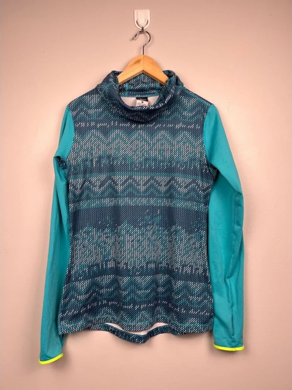 Teal Patterned Turtleneck Long-Sleeve Sweater